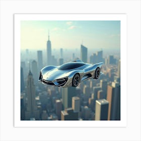 High Tech Flying Car With Chrome Design, Gliding Through A Futuristic Skyline 1 Art Print