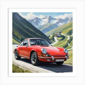 A Porsche 911 In The Route Des Grandes Alpes Illustration art print Art Print