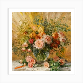 Vibrant Blossoms: Post-Impressionist Encaustic Still Life Art Print