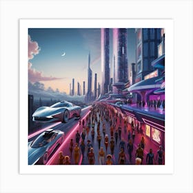 Futuristic sci fi city at Dusk 1 4 Art Print