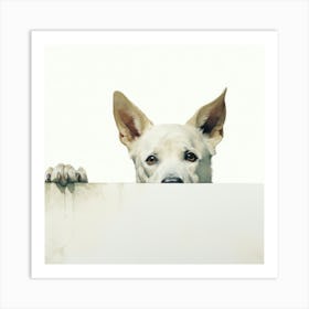 Dog Peeking Over A Sign 4 Art Print