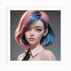 Portrait Of A Girl With Pink Hair Art Print