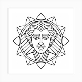 Line Art Woman S Face With Floral Frame Art Print