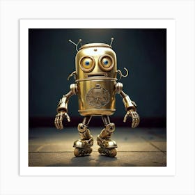 Firefly Quirky Frightened Robot On Roller Skates With A Gold Aluminum Can Head 27223 Art Print