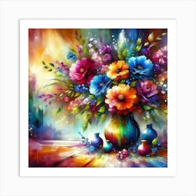 Colorful Flowers In A Vase 1 Art Print