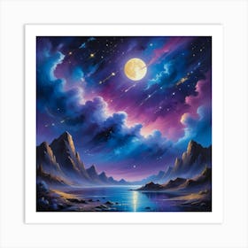 Moonlight Over Lake Paintings Art Print Art Print