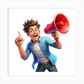 Man With A Megaphone And A Pointing Finger Art Print