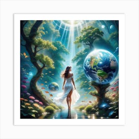 Woman Walking Through The Forest Art Print