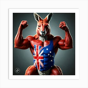 A Muscular Red Kangaroo With Raised Fists Art Print