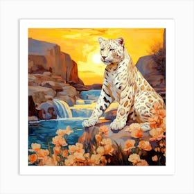 Snow Leopard At Sunset Art Print