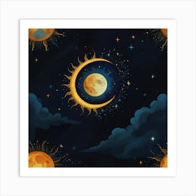 Moon And Stars In The Sky Art Print