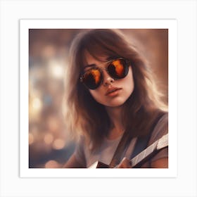 Girl With Sunglasses And A Guitar Art Print