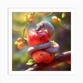 Snake Eating Apple Art Print