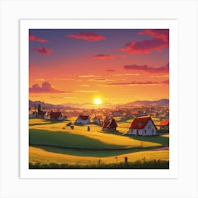 Sunset In A Village Art Print