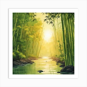 A Stream In A Bamboo Forest At Sun Rise Square Composition 347 Art Print