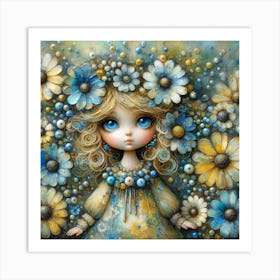 Blue Flower Girl Art Print