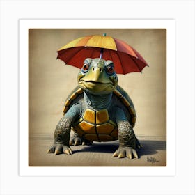 Turtle With Umbrella 1 Art Print