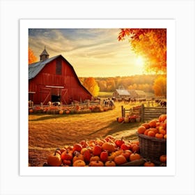 Autumn Farm Festival Capturing The Essence Of Rustic Charm Freshly Harvested Produce Spread Across (3) Art Print