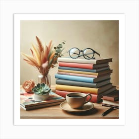 Books On A Table 2 Art Print