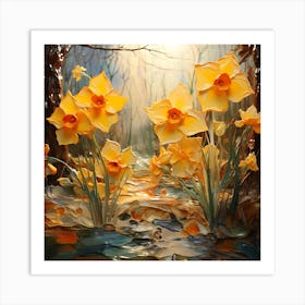 Daffodils In The Forest 1 Art Print