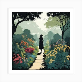 Woman Walking In The Garden 1 Art Print