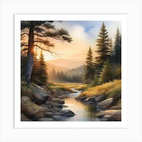 Sunset In The Forest Art Print