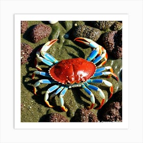 Crab Crustacean Marine Shellfish Ocean Beach Claw Legs Pincers Red Blue Green Brown Whi (3) Art Print