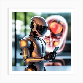 Robot With Smart Phone 1 Art Print