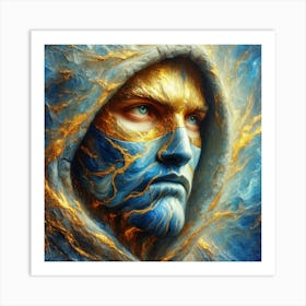 Man With Blue And Gold Face Art Print