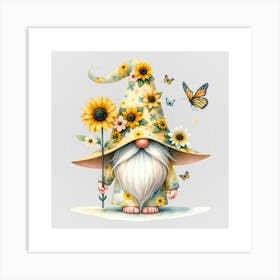 Watercolor Sunflower Gnomes 10 Art Print