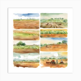 Watercolor Farm Landscapes Art Print