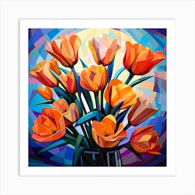 Orange Tulips In A Vase Art Print