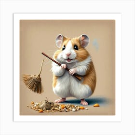 Hamster With Broom 1 Art Print