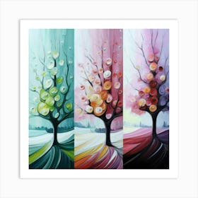 Three different palettes each containing cherries in spring, winter and fall 7 Art Print