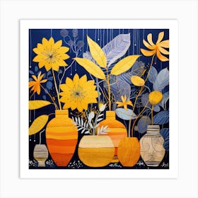 Yellow Flowers In Vases Art Print