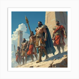 Watercolor The Powerful Titans In A Grand, Ancient Backdrop 1 Art Print