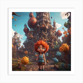 Girl Standing In Front Of A Castle Art Print