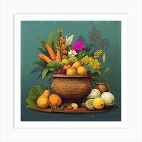 Sketch Of Kerala Festival With Vishu Kani Vishu 1 Art Print