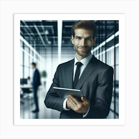 Businessman Holding Tablet In Office Art Print