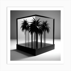 Art Piece With Black Palm Trees That Appear To Float Inside A Three Dimensional Box Art Print