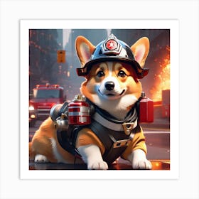 Corgi Firefighter Art Print