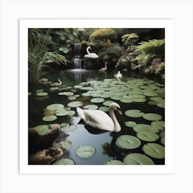 Swans In A Pond Art Print