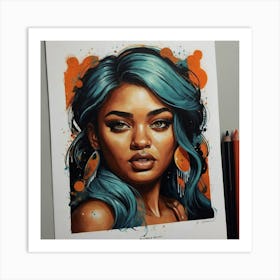 Blue Haired Girl Art Print