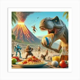 Dinosaurs At The Table Art Print