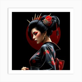 Geisha Black and Red Portrait Art Print