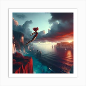 Girl Jumping Off Cliff Art Print