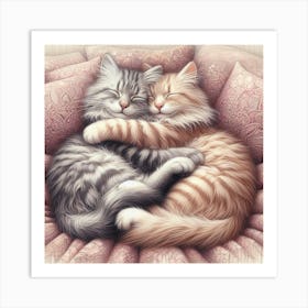 Two Cats Cuddling Art Print