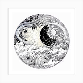 Moon And Waves 29 Art Print
