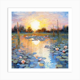 Sunset Over Water Lilies Art Print