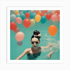 Frida Khalo In Water With Balloons Art Print